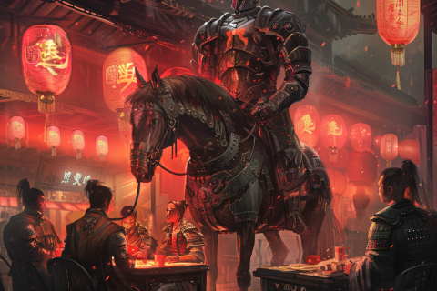 AI绘画-武侠变身机械马